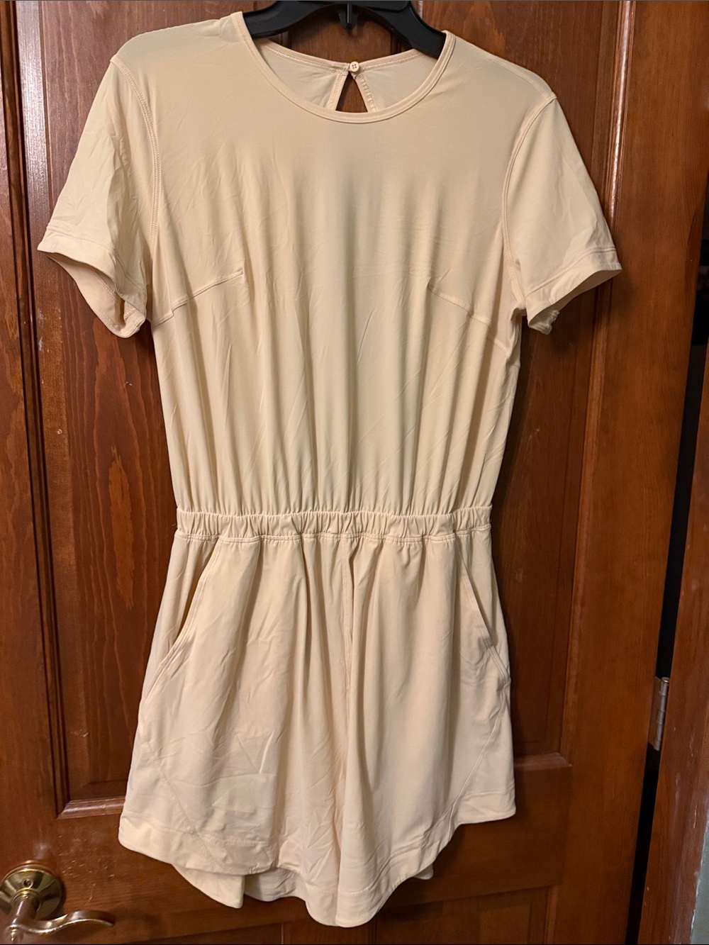 Women's Cream Short Sleeve Elastic Waist Romper